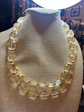 Elegant Double-Strand Citrine Acrylic Bead Necklace - Gold Accents